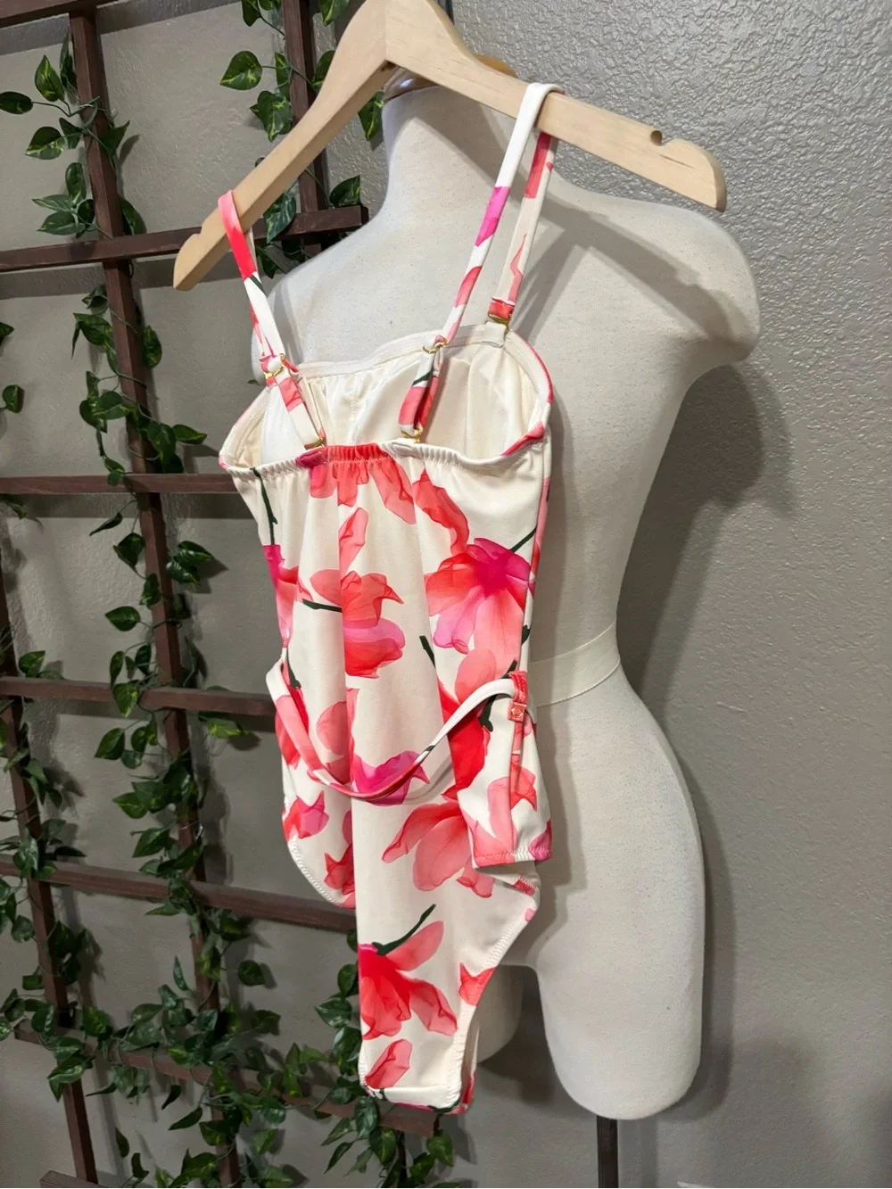 HUTCH Chain Belt One-Piece Swimsuit in  Ivory Red Floral